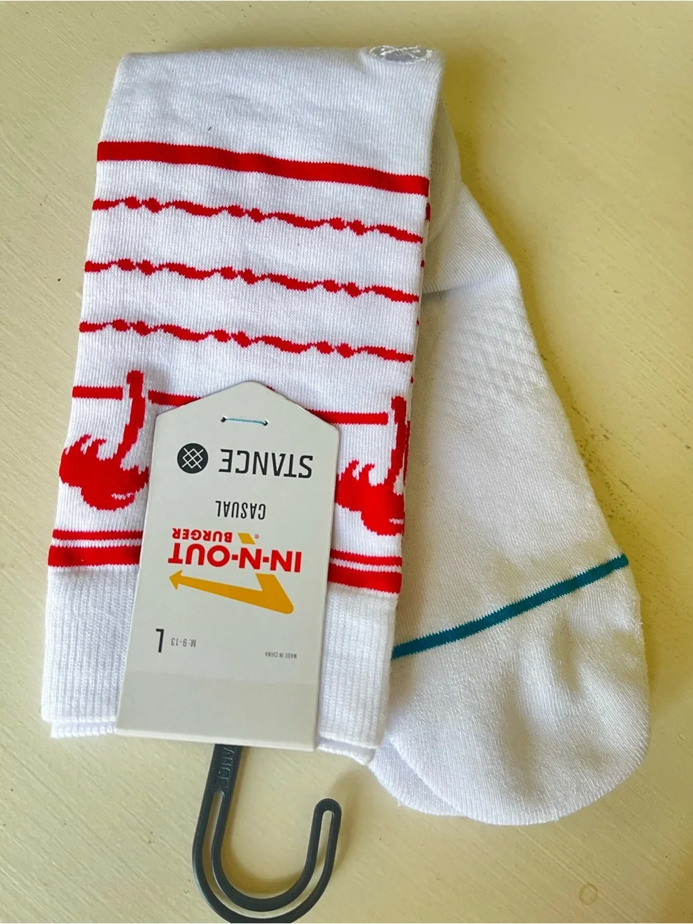 Stance Men’s White Socks with Red Palm Tree Stripes and Teal Accent